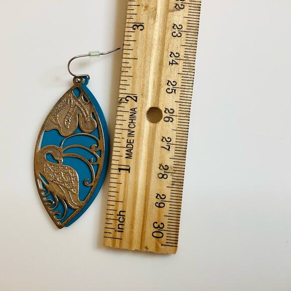 Turquoise Layered Leaf Earrings - Picture 3 of 4